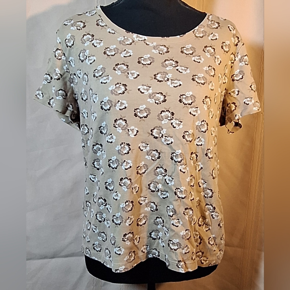 WHITE STAG Tan Floral Short Sleeve Top
